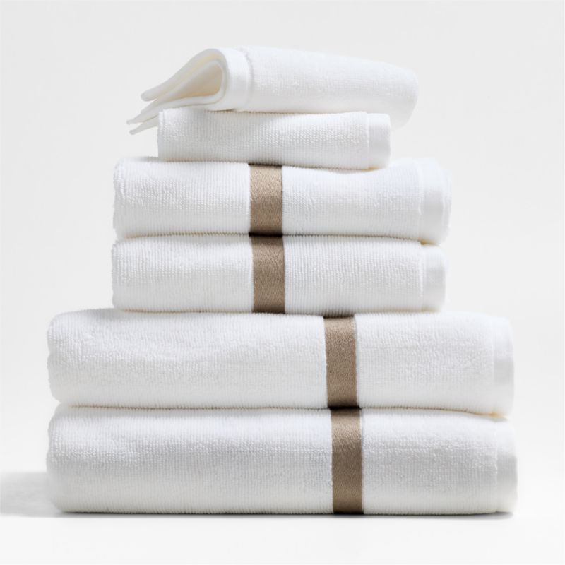 Tuxedo Stripe Organic Cotton Sand Beige Bath Towels, Set of 6 - image 0 of 2