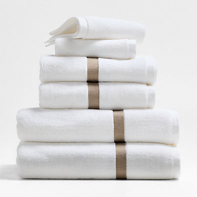View Tuxedo Stripe Organic Cotton Sand Beige Bath Towels, Set of 6 details