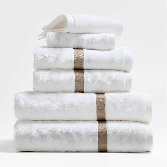 Tuxedo Stripe Organic Cotton Sand Beige Bath Towels, Set of 6