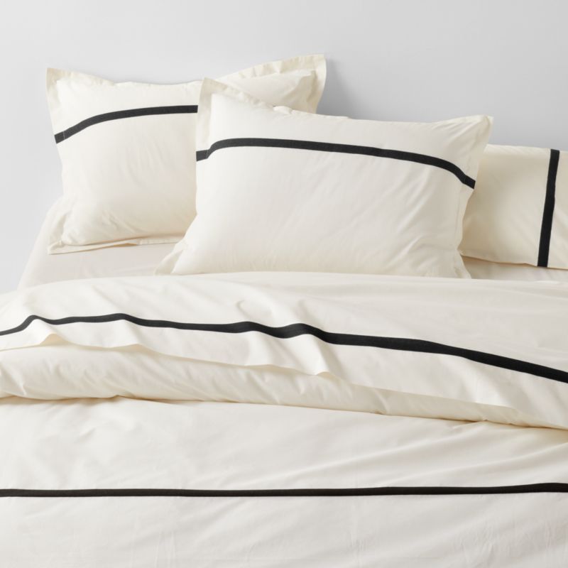 Favorite Organic Cotton Percale Tuxedo Stripe Ink Black King Duvet ...