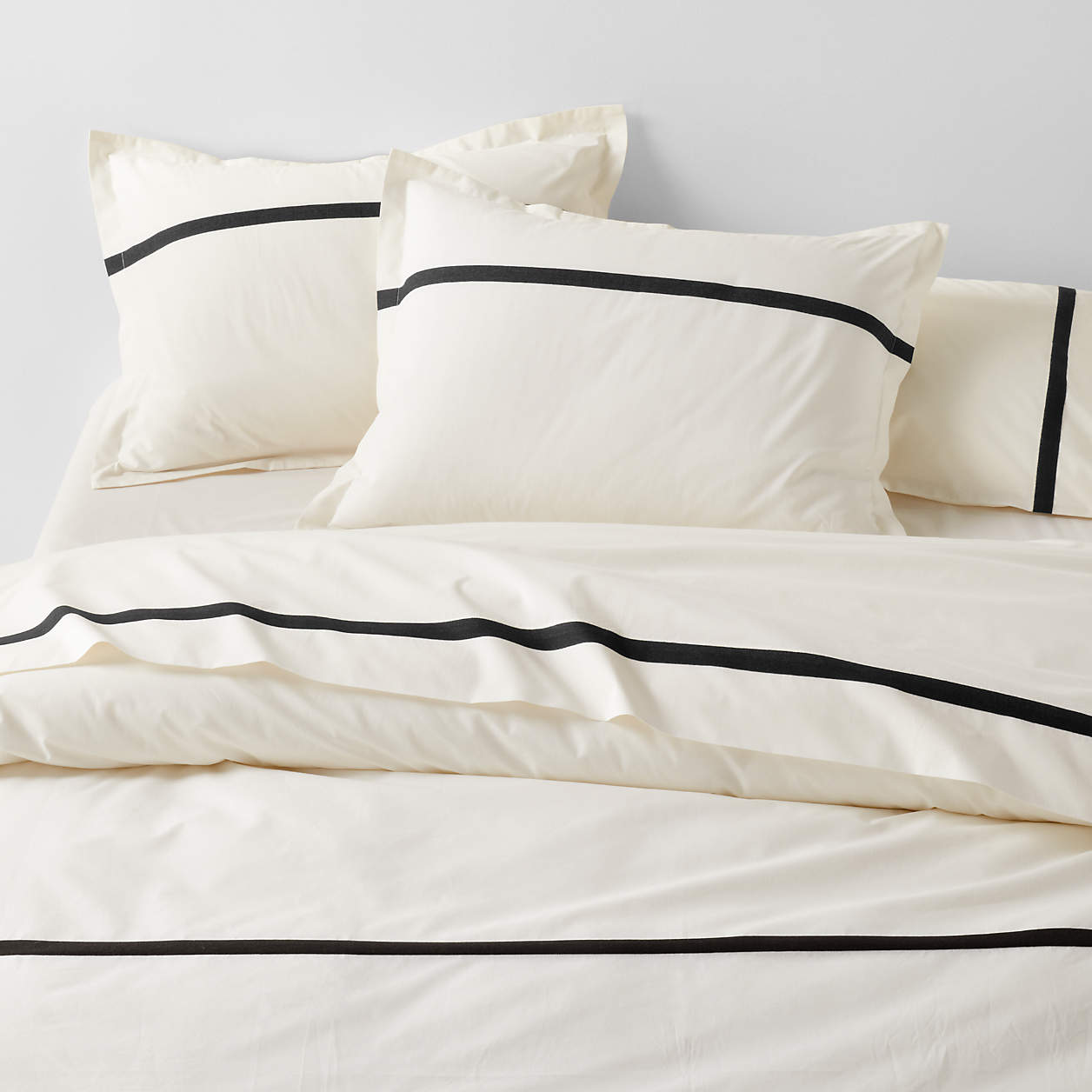 Favorite Organic Cotton Percale Tuxedo Stripe Ink Black Full/Queen Duvet Cover