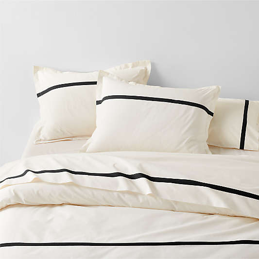 Organic Cotton Percale Ink Black Tuxedo Duvet Covers and Shams