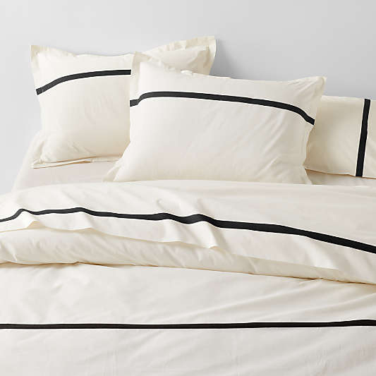 Organic Cotton Percale Ink Black Tuxedo Duvet Covers and Shams