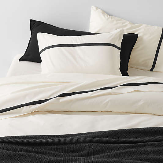 Favorite Organic Cotton Percale Tuxedo Stripe Ink Black King Duvet Cover