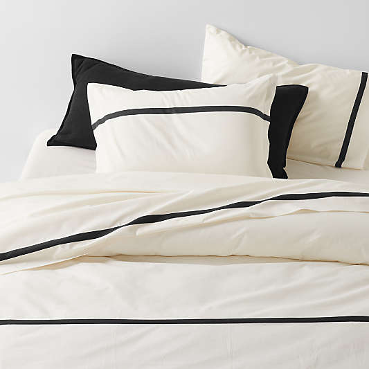 Favorite Organic Cotton Percale Tuxedo Stripe Ink Black King Duvet Cover