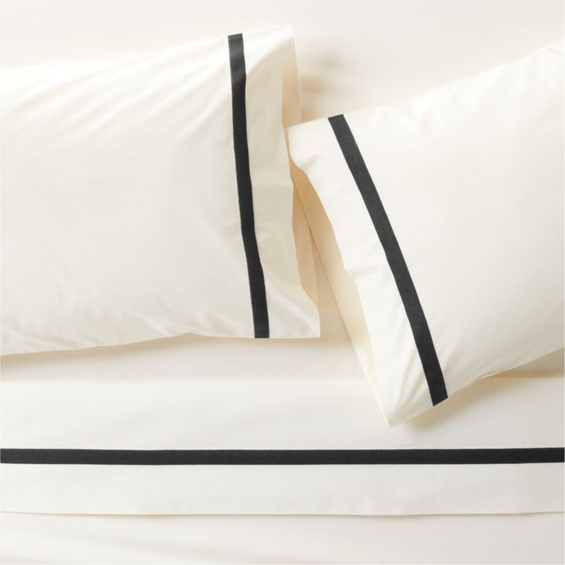 Favorite Organic Cotton Percale Tuxedo Stripe Ink Black Full Bed Sheet Set