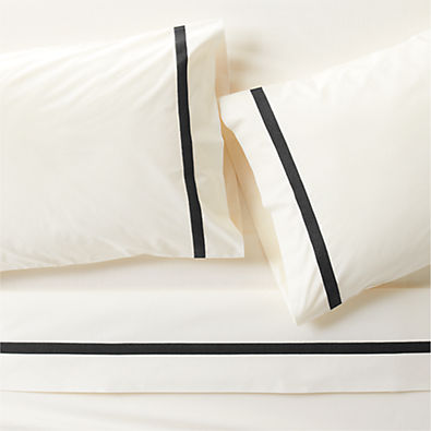 View Favorite Organic Cotton Percale Tuxedo Stripe Ink Black King Bed Sheet Set details