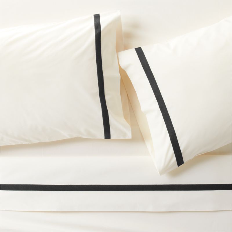 Favorite Organic Cotton Percale Tuxedo Stripe Ink Black King Bed Sheet Set