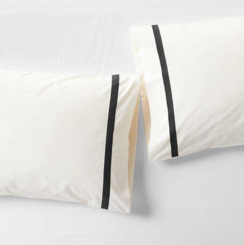 Favorite Organic Cotton Percale Tuxedo Stripe Ink Black Standard Pillowcases, Set of 2