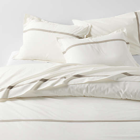 Organic Cotton Percale Sand Beige Tuxedo Stripe Duvet Covers and Shams