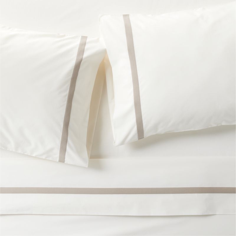 Favorite Organic Cotton Percale Tuxedo Stripe Sand Beige Full Bed Sheet Set