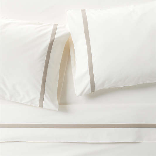 Favorite Organic Cotton Percale Tuxedo Stripe Sand Beige Queen Bed Sheet Set