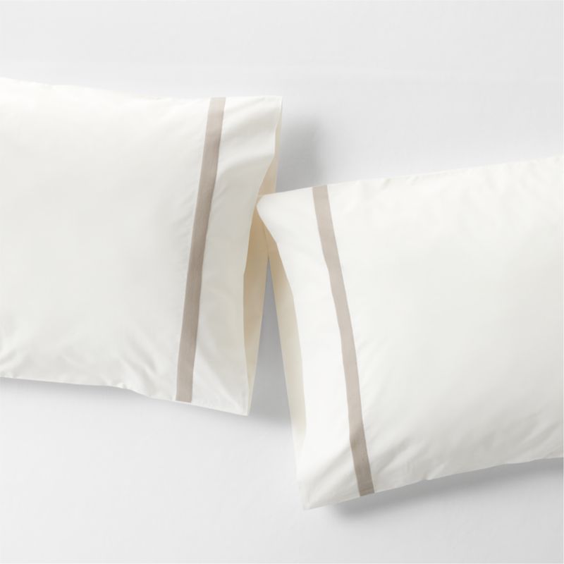 Favorite Organic Cotton Percale Tuxedo Stripe Sand Beige Standard Pillowcases, Set of 2