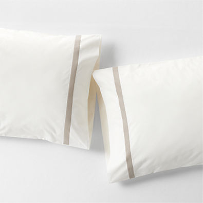 View Favorite Organic Cotton Percale Tuxedo Stripe Sand Beige Standard Pillowcases, Set of 2 details