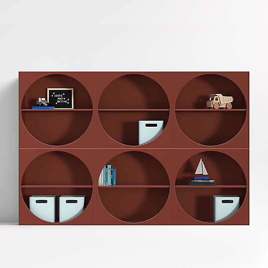 Twiggy 90" Modular Glossy Deep Red Kids Open Bookcases, Set of 6