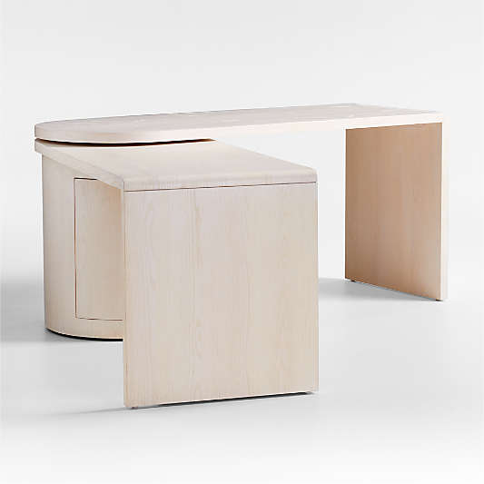Twist 64" Whitewashed Ash Rotating Large Desk with Storage