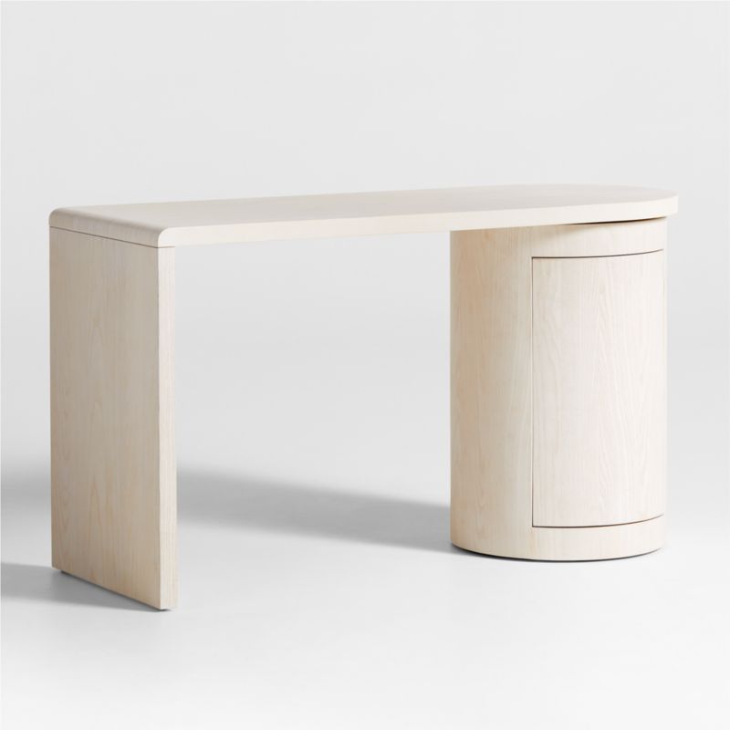 Twist Whitewashed Ash Wood Rotating Small Desk with Storage - image 6 of 9