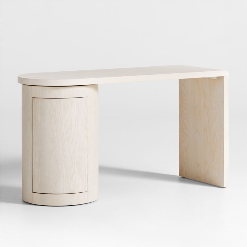 Twist Whitewashed Ash Wood Rotating Small Desk with Storage - image 4 of 9