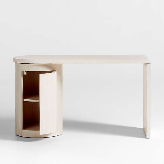 Twist 52" Whitewashed Ash Wood Rotating Small Desk with Storage