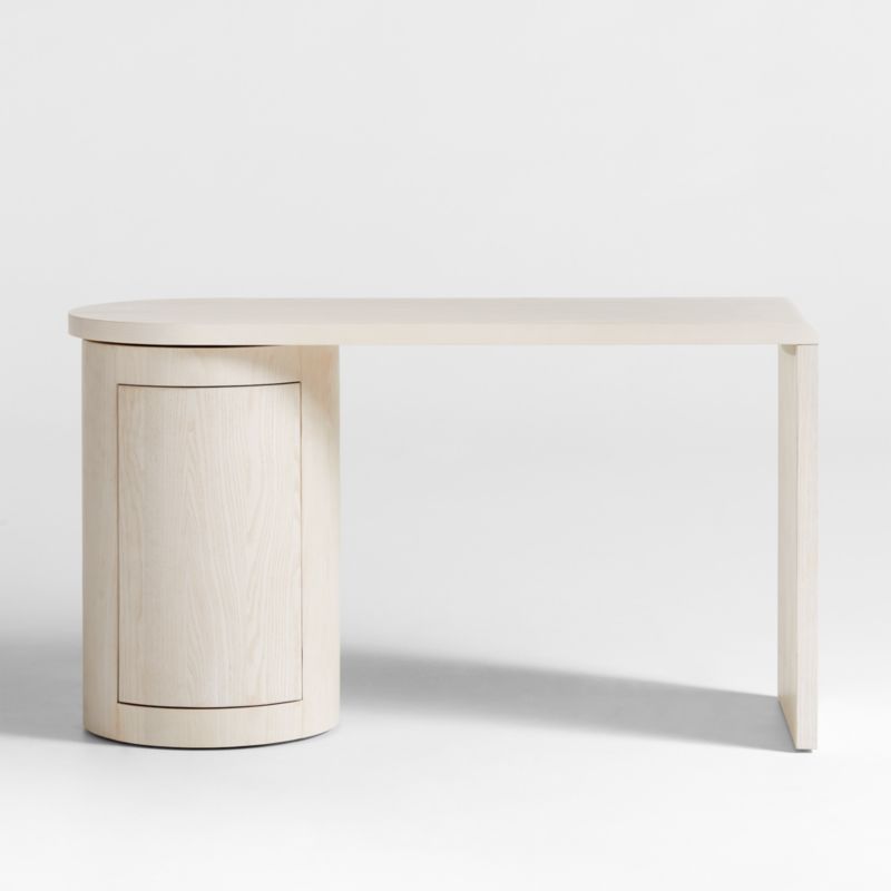 Twist Whitewashed Ash Wood Rotating Small Desk with Storage - image 0 of 9