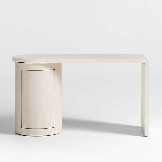 Twist 52" Whitewashed Ash Wood Rotating Small Desk with Storage