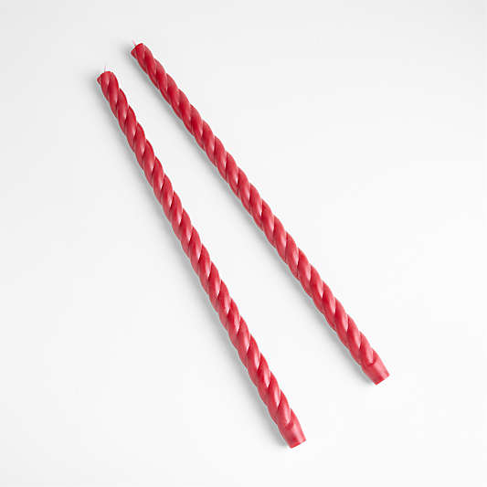 18" Twisted Cranberry Taper Candles, Set of 2