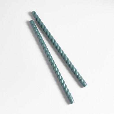 View Twisted Duck Green Taper Candles 18", Set of 2 details