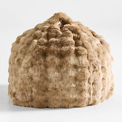 Sesame Brown Textured Faux Fur 30" Lounge Bean Bag Chair