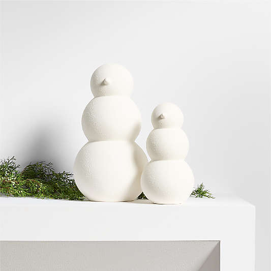 Antique White Textured Ceramic Snowmen