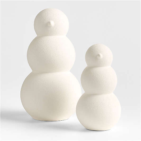 Antique White Textured Ceramic Snowman Small 9"