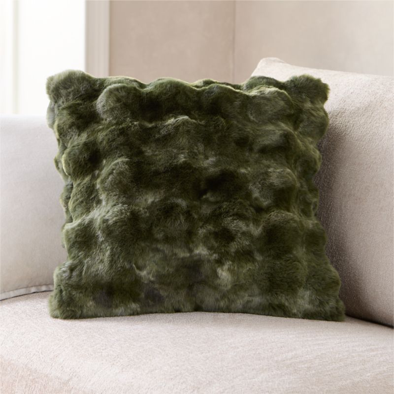 Viewing product image Textured Faux Fur 20"x20" Burnt Green Throw Pillow with Feather Insert - image 1 of 9