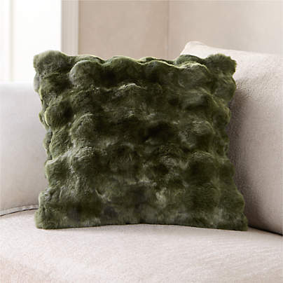 Textured Faux Fur 20"x20" Burnt Green Throw Pillow with Feather Insert