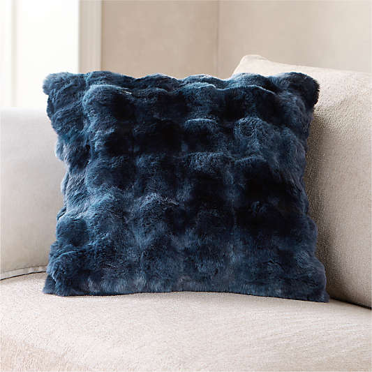 Textured Faux Fur 20"x20" Deep Indigo Throw Pillow Cover