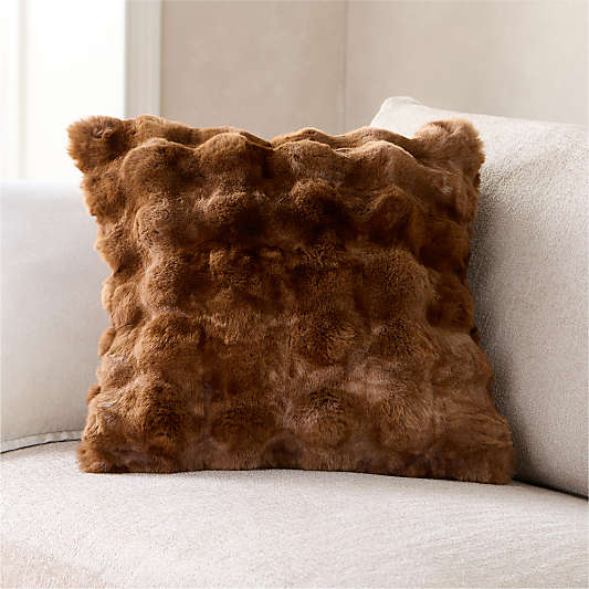 Textured Faux Fur 20"x20" Maple Brown Throw Pillow with Down-Alternative Insert
