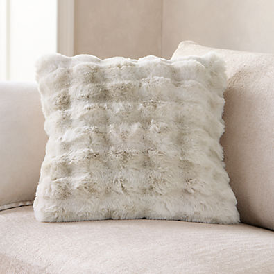 View Textured Faux Fur Arctic Ivory 20"x20" Throw Pillow with Down-Alternative Insert details