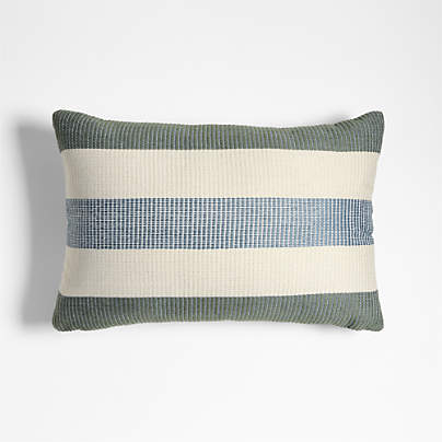 Tonal Textured Stripes 22"x15" Blue Indoor/Outdoor Throw Pillow