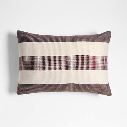 Tonal Textured Stripes 22x15 Chestnut Red Indoor/Outdoor Throw Pillow