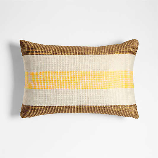 Tonal Textured Stripes 22"x15" Mustard Yellow Indoor/Outdoor Throw Pillow