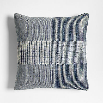 View Textured Woven Stripes 20x20 Blue Indoor/Outdoor Throw Pillow details
