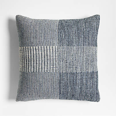 Textured Woven Stripes 20"x20" Blue Indoor/Outdoor Throw Pillow