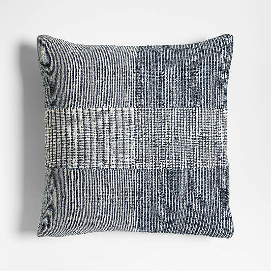 Textured Woven Stripes 20x20 Blue Indoor/Outdoor Throw Pillow