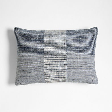 View Textured Woven Stripes 22x15 Blue Indoor/Outdoor Throw Pillow details