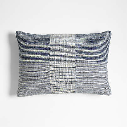 Textured Woven Stripes 22x15 Blue Indoor/Outdoor Throw Pillow