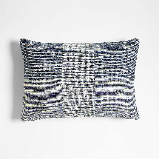 Textured Woven Stripes 22"x15" Blue Indoor/Outdoor Throw Pillow