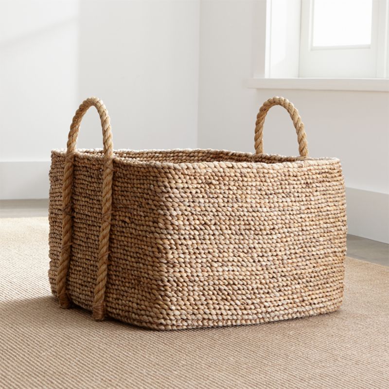 Crate Barrel Tyler Square Basket With Rope Handle Low