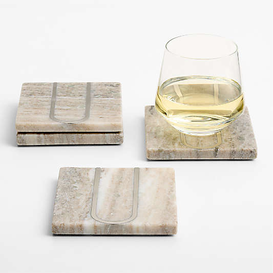 Tuscan Kitchen Marble "U" Monogram Coasters, Set of 4