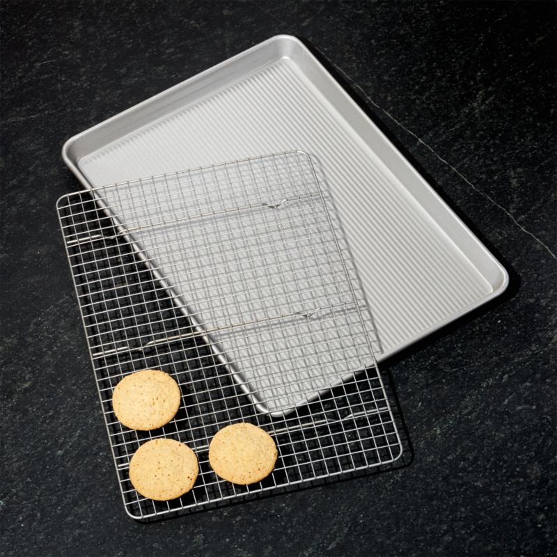 Crate & Barrel Slate Blue 3-Piece Non-Stick Cookie Sheet and Cooling Rack Set