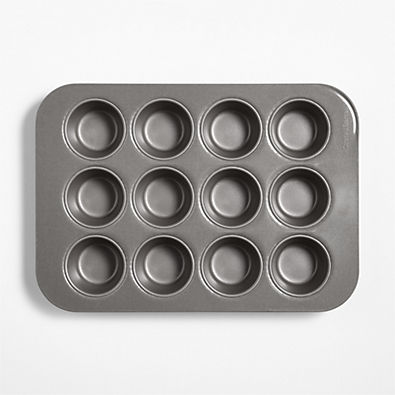View Crate & Barrel Pro 12-Cup Muffin Pan with Silicone Non-Stick Coating, Made by USA Pan details