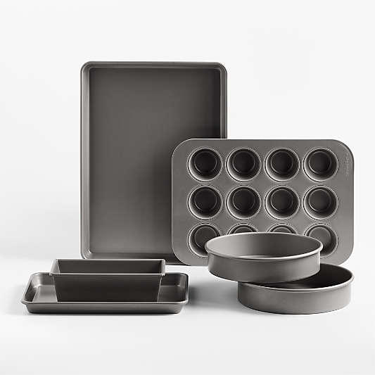 Crate & Barrel Pro 6-Piece Bakeware Set with Silicone Non-Stick Coating, Made by USA Pan