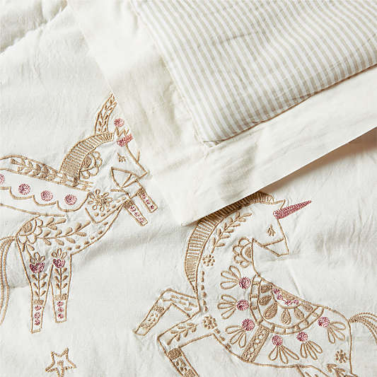 Unicorn Dreams Embroidered Cotton Kids Bedding Bundle Set